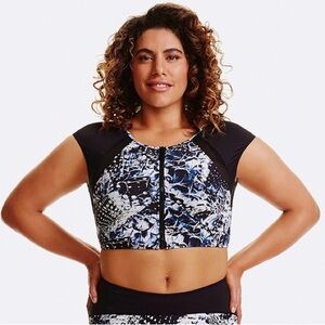 Robyn Lawley Broken Wings Multifit Rash Vest Crop Bikini Swimsuit Top Size 8 NEW